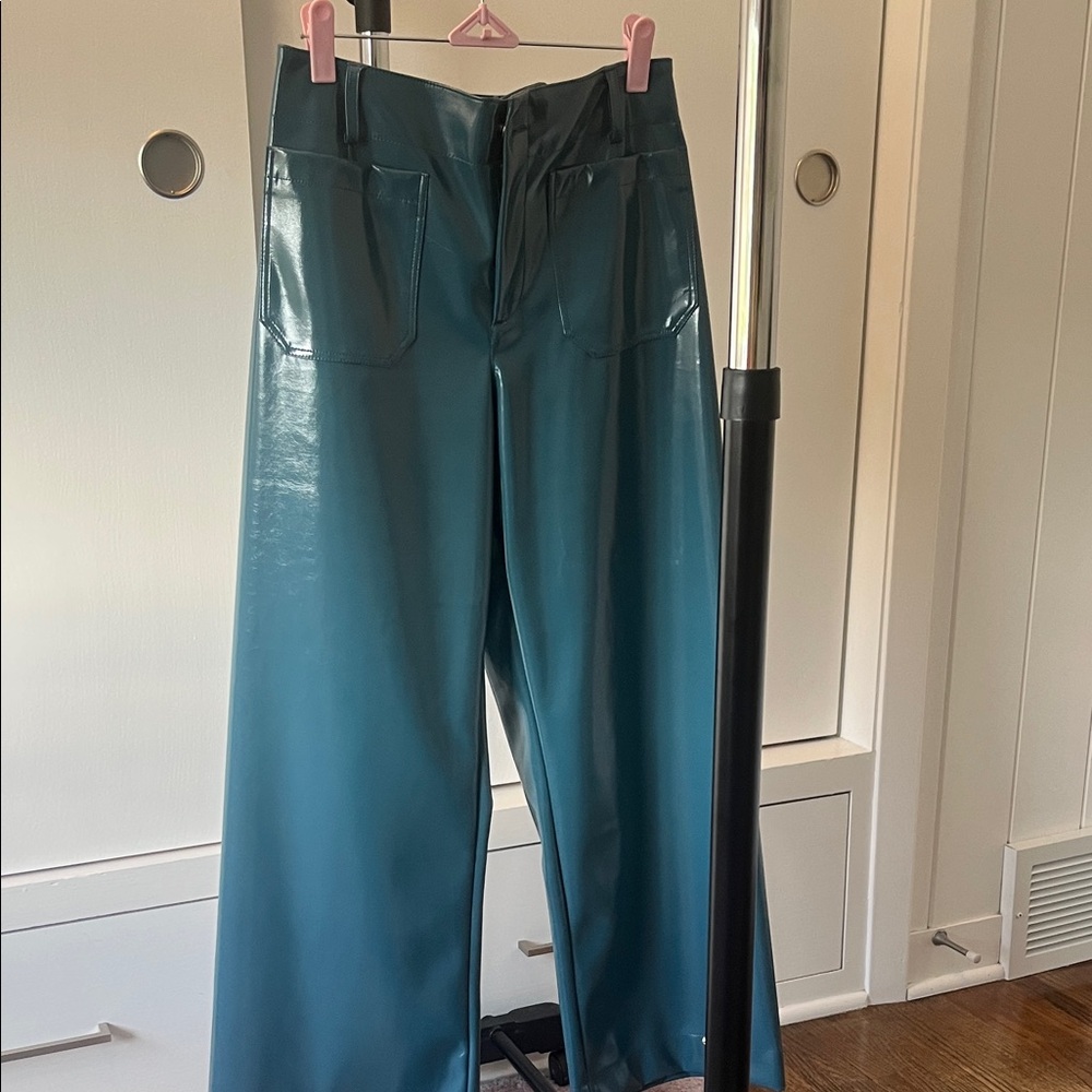 Maeve Shiny Teal Wide-Leg Pants